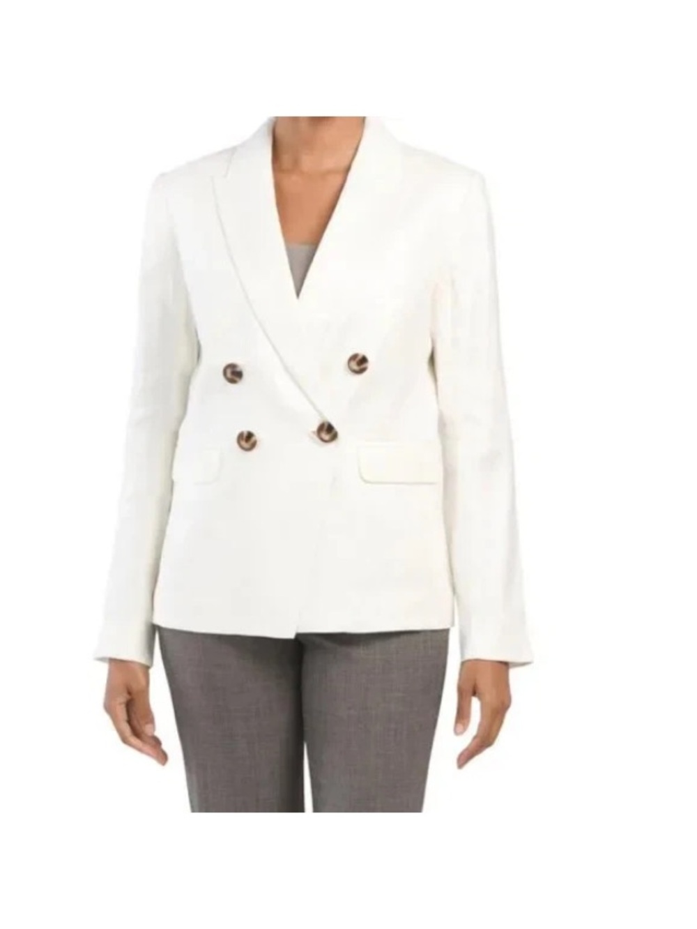 Elie Tahari Soft White Double-Breasted Blazer with Tortoiseshell Buttons NWT 12 - Picture 3 of 10